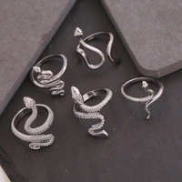 wholesale retro punk zodiac snake ring for men women exaggerated antique siver color stereoscopic opening adjustable rings