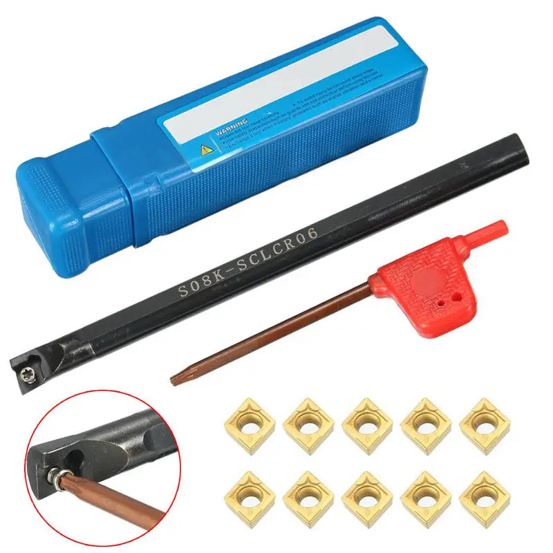 

8mm S08K-SCLCR06 Turning Tools With 10pc CCMT060204-HM Inserts & T8 Wrench Sets