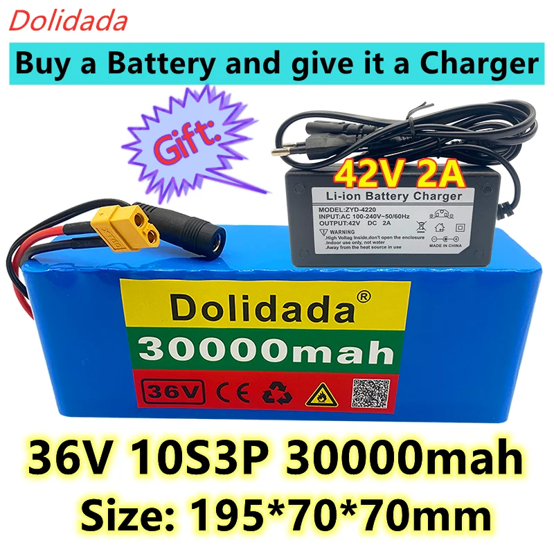 

New 10S3P 36V 500W high power capacity 42V 18650 lithium battery pack 30000mAh electric bicycle bicycle scooter BMS free Charger