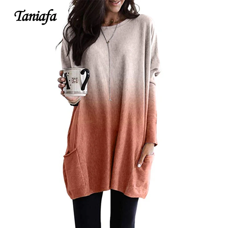 Taniafa 2019 новые модные женские футболки с круглым вырезом и длинным рукавом