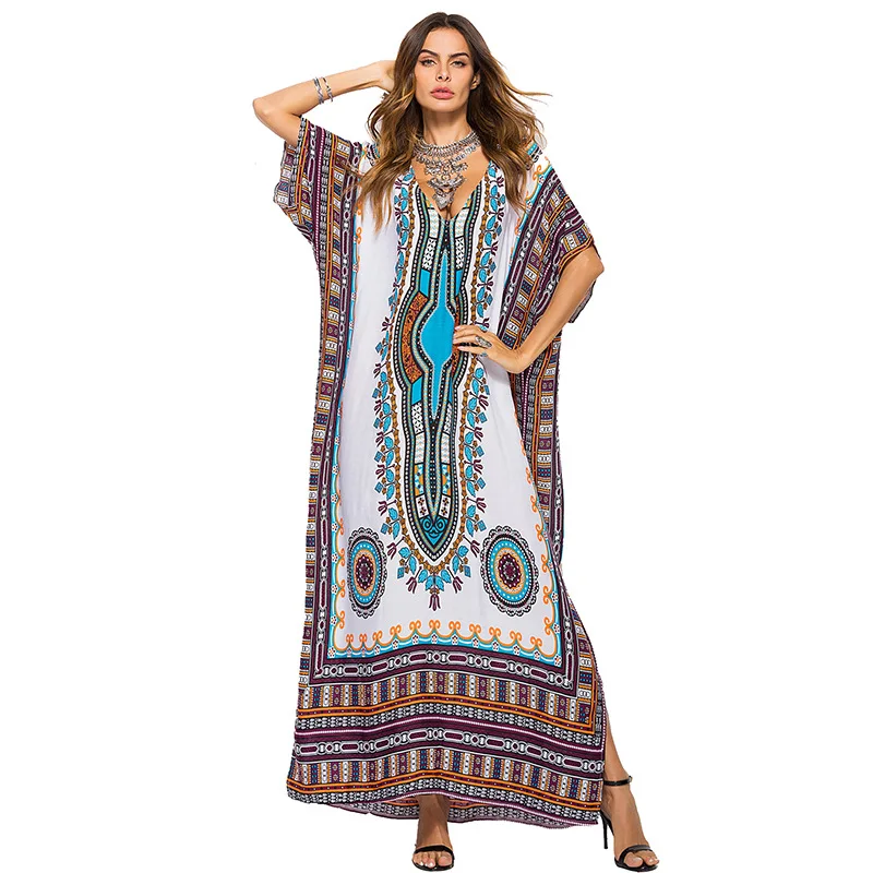

New Elegant Printed Casual Fashion Scheming Dress Middle Eastern Muslim Robe Long Skirt Summer Women's Dress 2021 Free Shipping