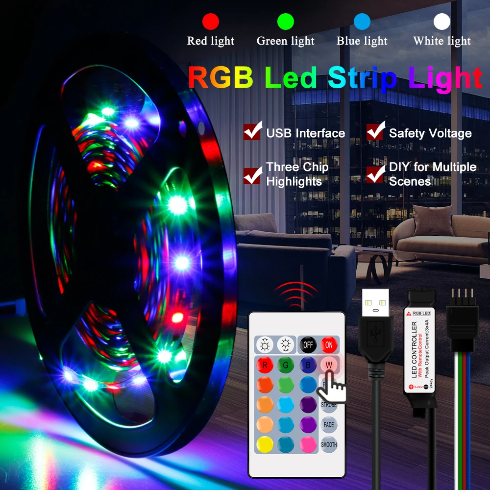 

Светодиодная лента 2835 RGB, гибкая лента для ламп 0,5 м, 1 м, 2 м, 3 м, 4 м, 5 м, подсветка телевизора, светодиодные неоновые лампы для декора комнаты, И...