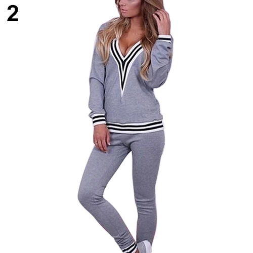 Женский модный спортивный костюм из 2 предметов сексуальный с v образным вырезом