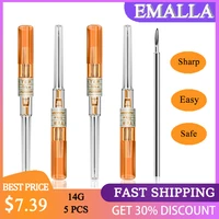 emalla 5pcs 14g disposable gauge piercing needles iv catheter for ear nose navel nipple piercing sterilized tattoo supplies