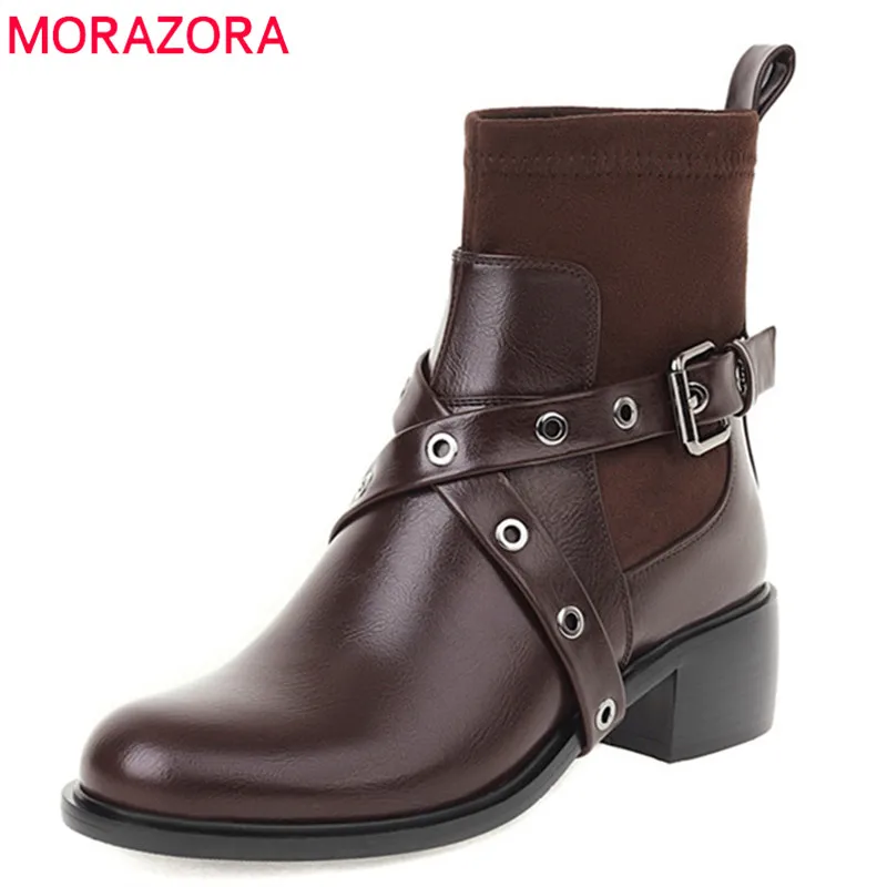 

MORAZORA 2022 Hot Sale Western Chelsea Boots Women Shoes Thick Heels Round Toe Buckle Autumn Winter Popular Ankle Boots Women