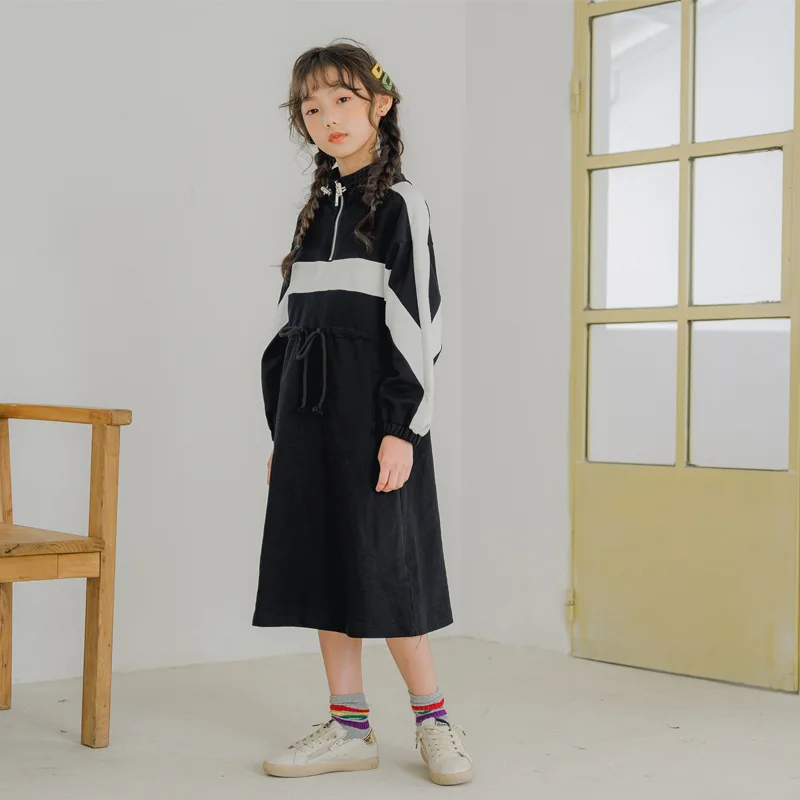 Big Girls Dress Autumn New 2019 Teens Children Casual Color block Long Sleeve Toddler Sweatshirt Vestidos Leisure | Детская одежда и