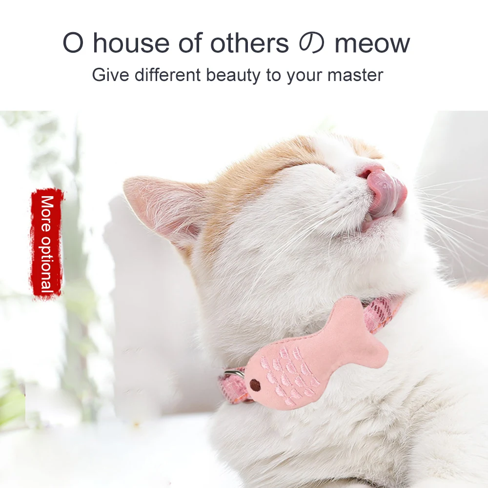 

Pet Necklace Cat Collar With Fish Cute Plaid Cat Dog Collar Neck Strap Adjustable Buckle Kitten Puppy Pet Accessories