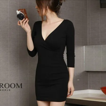 Корейские женские вечерние платья для ночного клуба с v образным вырезом