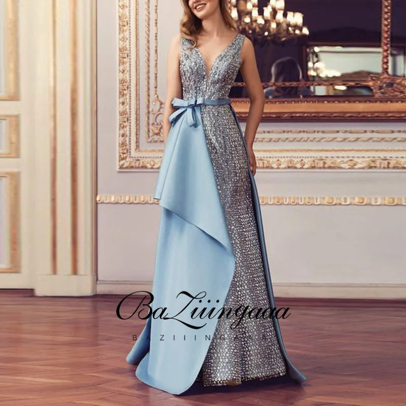 

BAZIIINGAAA Luxury Ball Gown Long Woman Gown 2021 Sequins Evening Dresses Parties Robe de bal Plus Size Prom Party Gowns