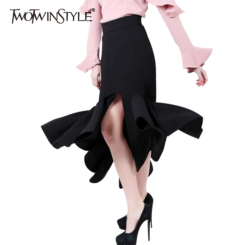 Twotwinstyle 2017 Для женщин спереди Разделение русалка юбка карандаш Bodycon Midi длинным