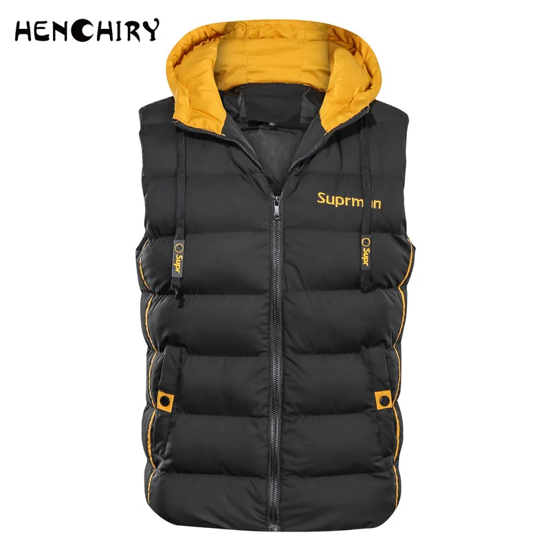 

HENCHIRY New Men's Vest Korean Version of The Trendy Hooded Fashion Men's Printed Down Jacket Vest coat mens light jackets