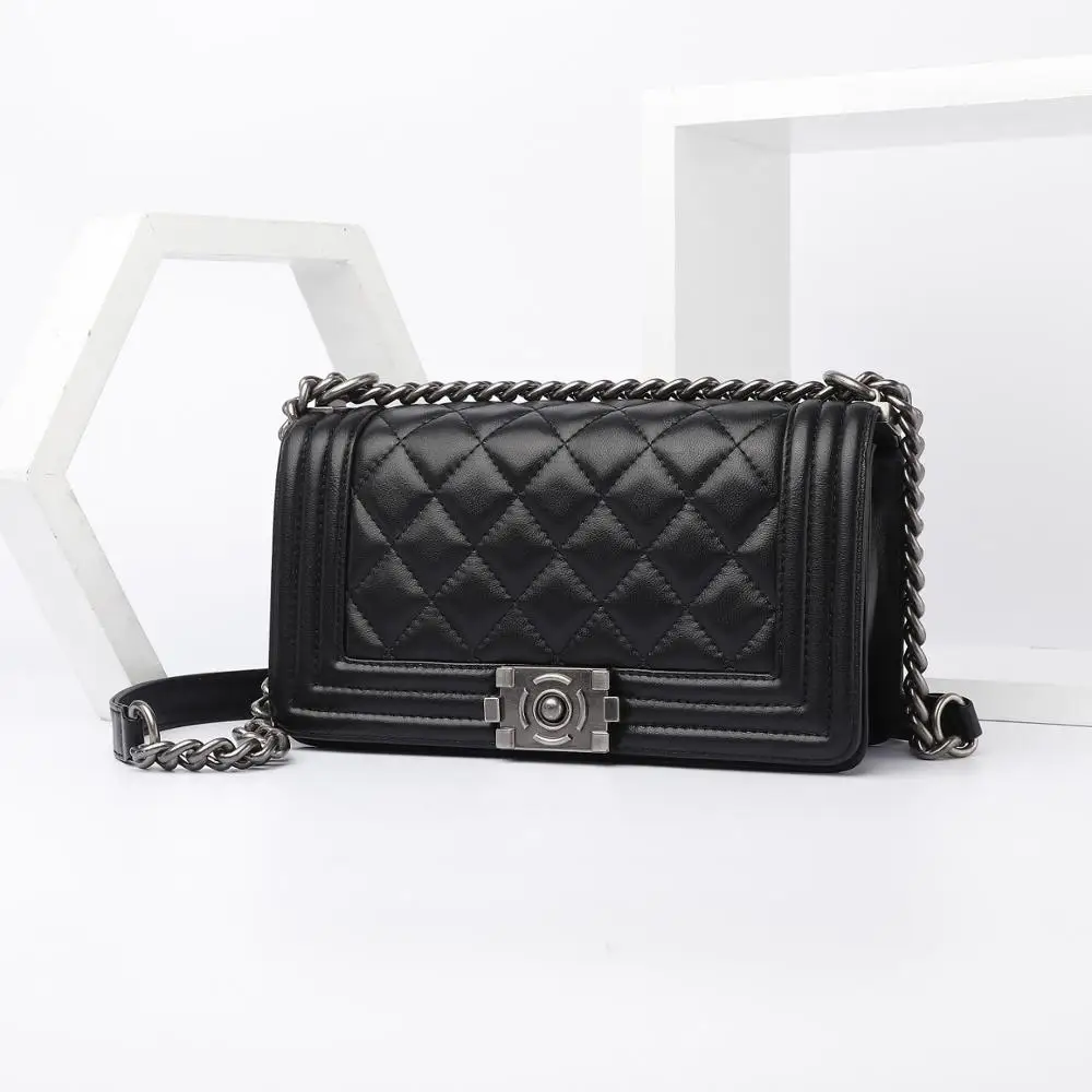 

free shipping2020 the new style diamond lattice genuine leather sheepskin women one shoulder bag crossbody bag 3 color 25cm