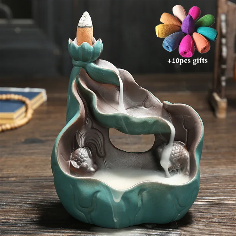 Курильница с зеленым лотосом для дома и офиса подставка благовоний Водопад