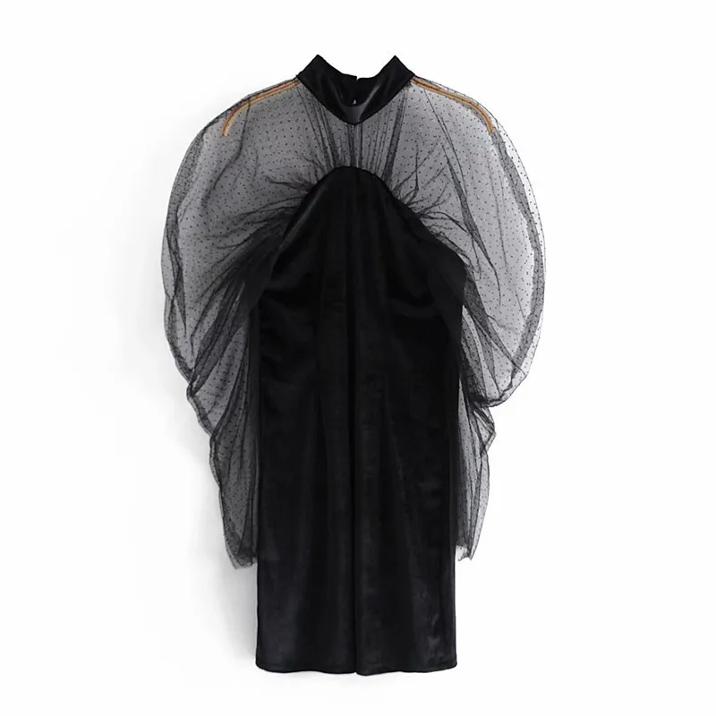 

Ladies Elegant Sexy Stitched Velvet Dress Women's 2021 New Spring Summer Black O Neck Long Sleeve Lace Dresses For Fashion