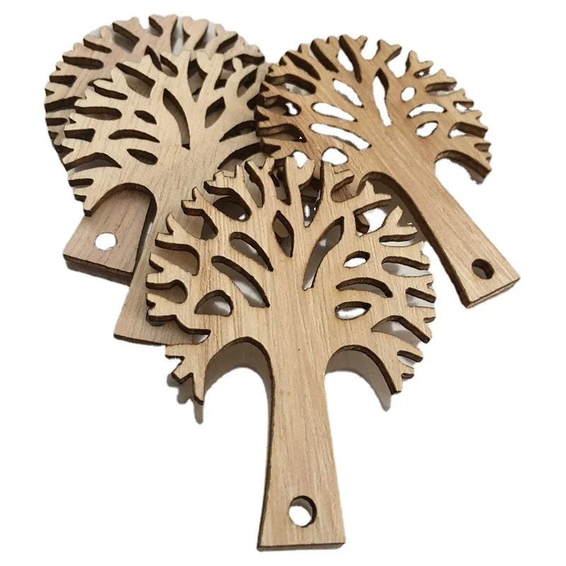 

20pcs Wooden Tree Shaped Embellishments Hanging Ornaments Unfinished Wood Cutouts Ornaments for Christmas Crafts Decoration
