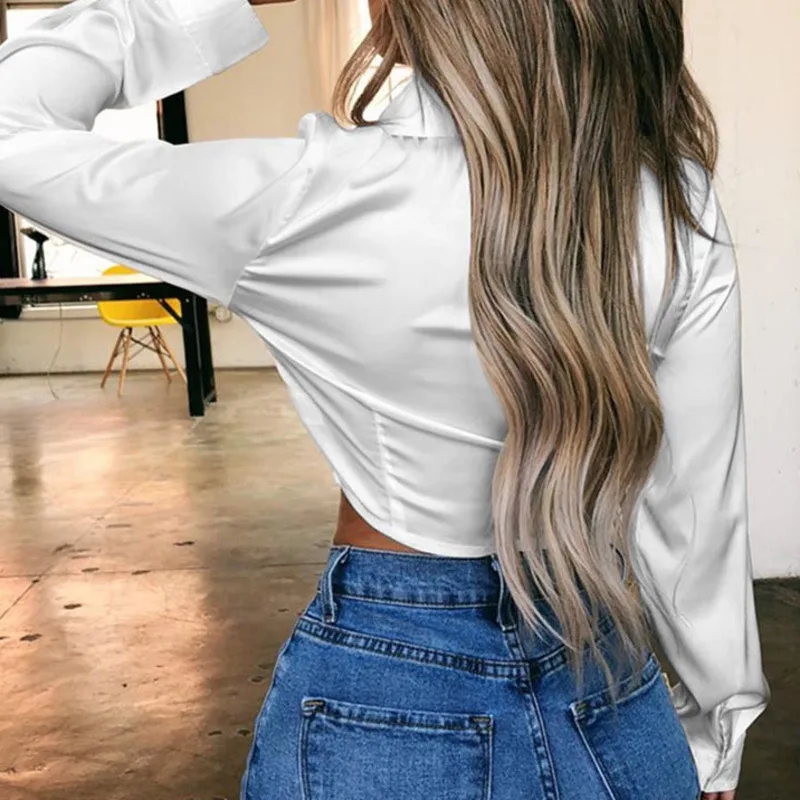 TITAME атласная блузка для женщин на шнуровке с длинными рукавами и отложным