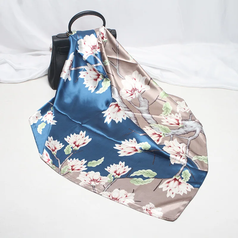 Шелковые шарфы женский платок с принтом атласный квадратный головной хиджаб для