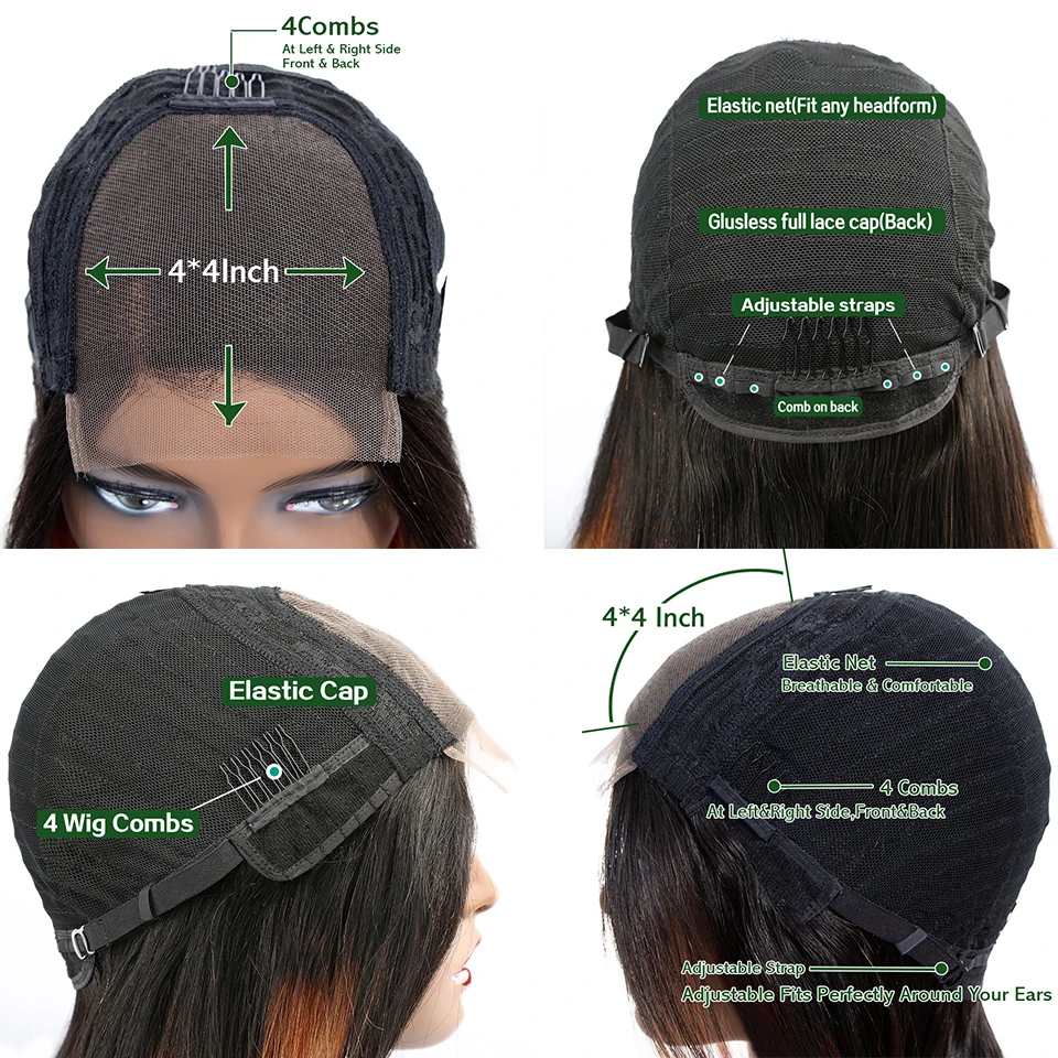 Парики из натуральных волос на кружевной основе 4x4 волосы Remy Green Ombre бразильские