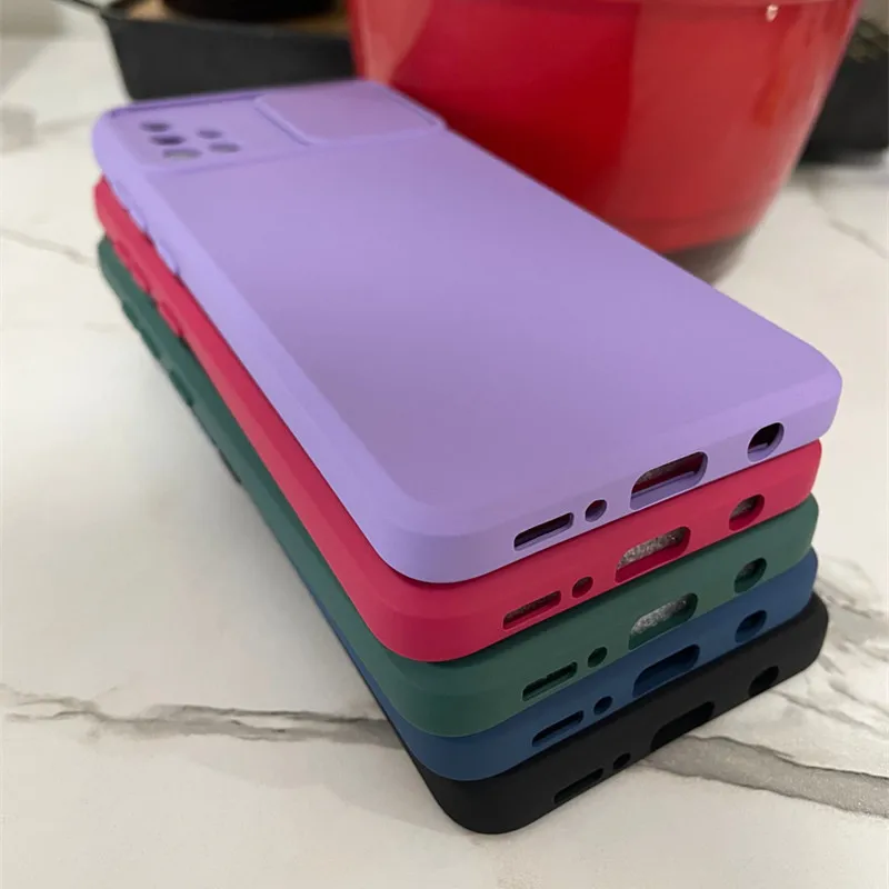 Camera lens Liquid silicone sliding Case For Samsung A51 A31 A71 A32 A52 A72 A12 A21 A21S A41 A02 S20 FE S21 S30 Protection Case