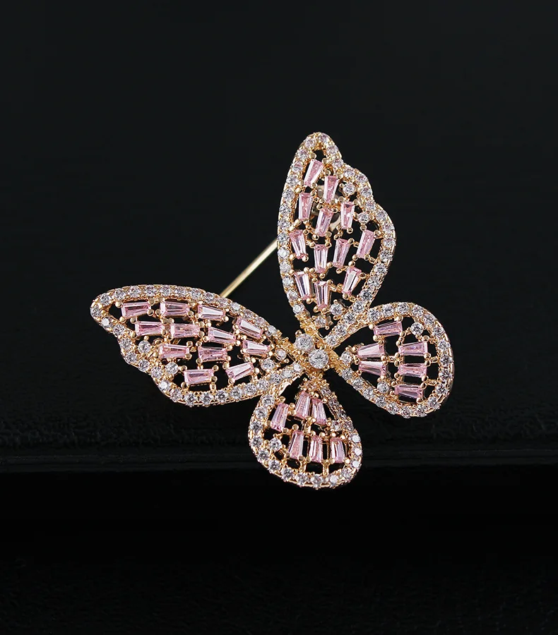 Gold Brooch Креативный дизайн розовый кубический цирконий бабочка серьги-гвоздики элегантный корейский стиль милые серьги для женщин - Окраска металла: Gold Brooch