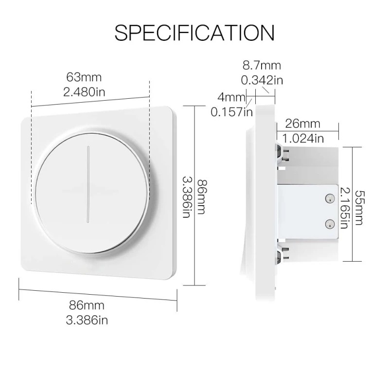 

WiFi Smart Rotary Light Dimmer Switch Brightness Memory Smart Life/Tuya APP Remote Control Works With Alexa Google EU Smart Home