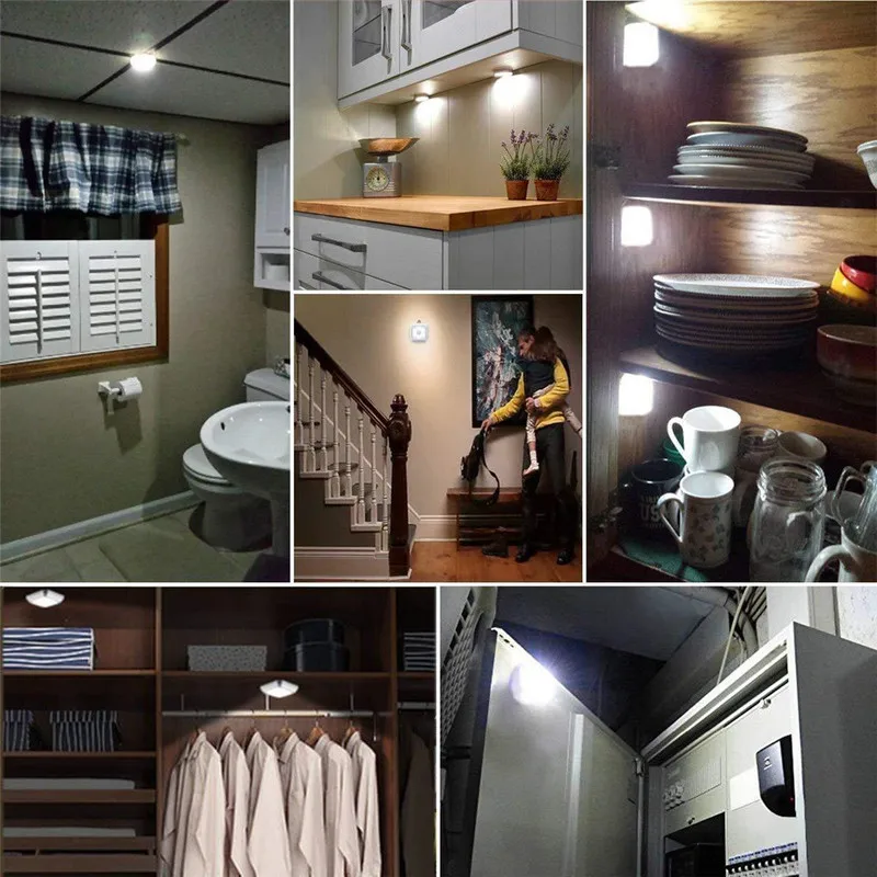 

2020 Battery Powered 6 LED Square Motion Sensor Night Lights PIR Induction Under Cabinet Light Closet Lamp for Stairs Kitchen