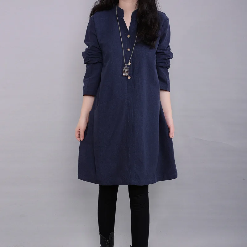 Сезон весна осень Платье для беременных с длинным рукавом Свободная хлопковая
