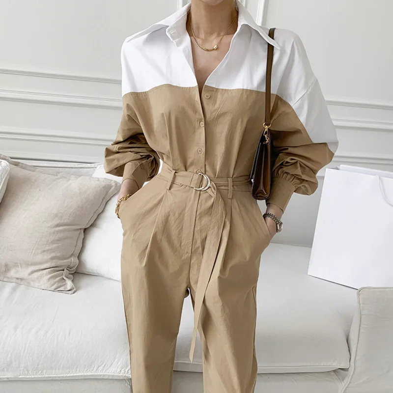 Женская свободная куртка с поясом [EWQ] черная Повседневная длинным рукавом и