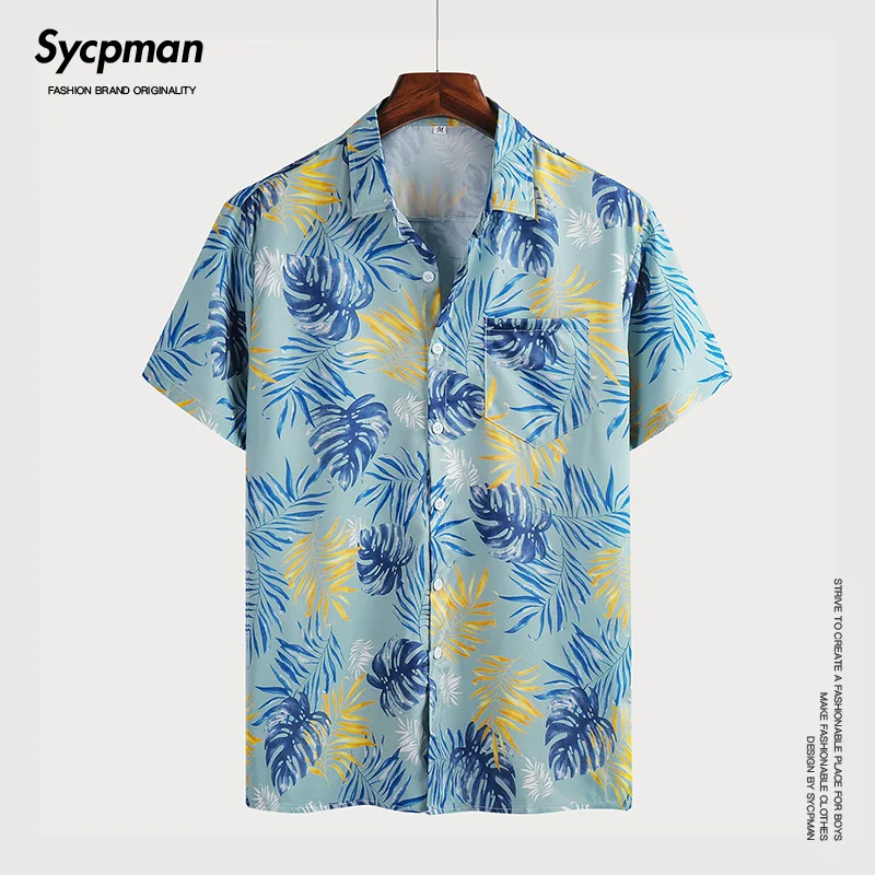 

Men's short-sleeved shirt classic summer Hawaiian beach daily casual work lapel character print top 2021 new