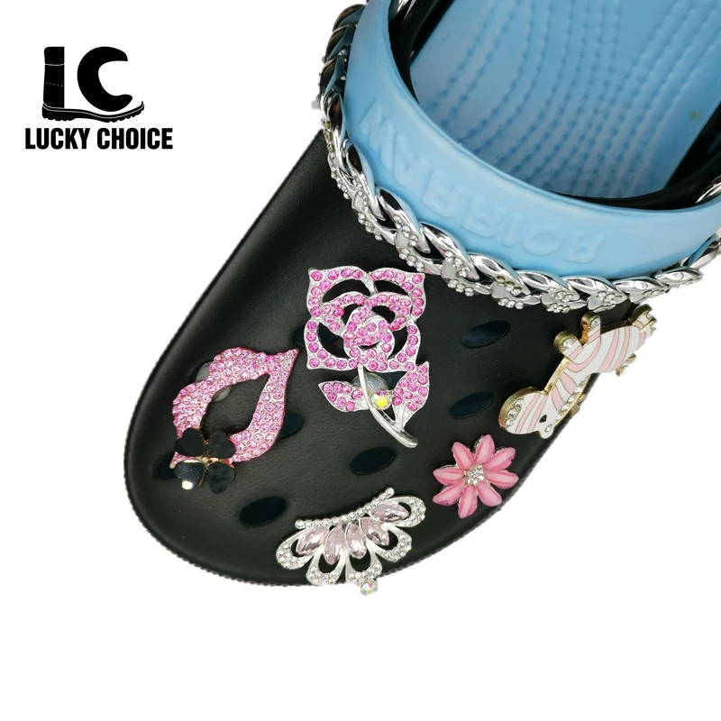 

1 шт. дизайнерские подвески для обуви, дизайнерские подвески-Кроксы, розовые блестящие стразы, подарок для девушки, украшение для забивания, ...