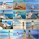 HUACAN Раскраска по номерам девушка картина маслом живопись искусство подарок DIY Краска по номерам пляж Landacape комплекты, украшение для дома