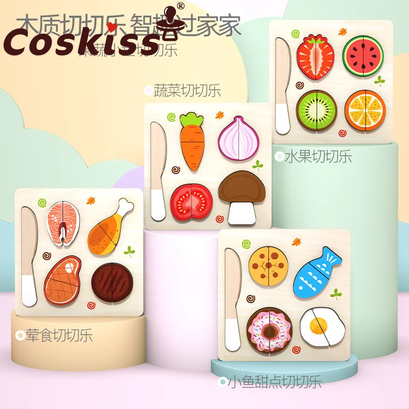 Coskiss New Kitchen Pretend Toy Wooden Classic Game Montessori Educational Toy For Children Kids Cutting Fruit Vegetable Set