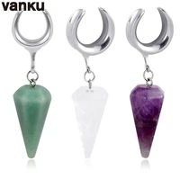 vanku 2pcs 316l stainless steel ear plug tunnels dark purple body piercing ear gauges expander natural stone ear weights jewelry