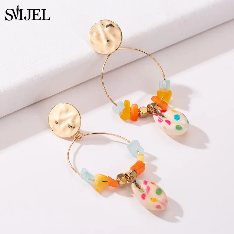 SMJEL Boho модные многоцветные большие серьги Большая Морская раковина камень