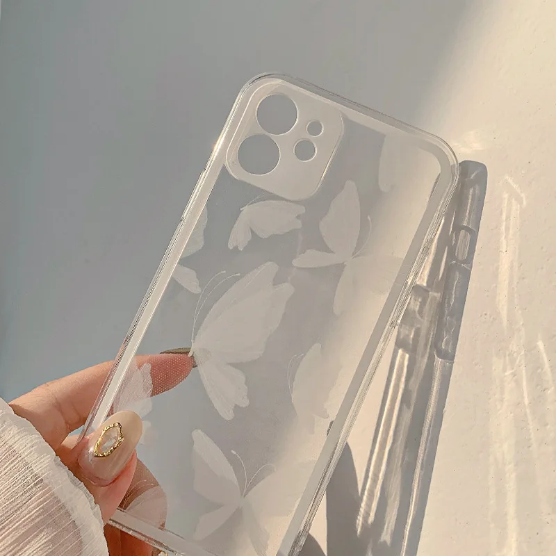 White butterfly cute cartoon soft silicone clear phone case for iphone x xr xsmax 11 12 mini 13 14 pro max 8 7 plus cover shell