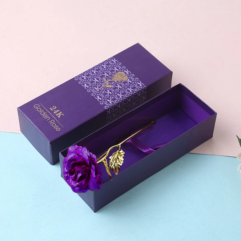 purple and box 24K Позолоченные романтические золотые розы подарок на день Святого Валентина подарок для влюбленных подарок на день рождения романтическая Золотая Роза для домашнего декора вечерние принадлежности - Цвет: purple and box