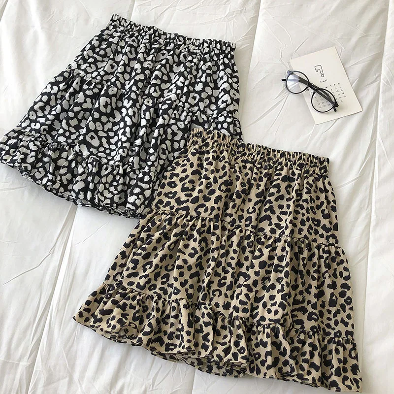 

Leopard Print Floral Chiffon Summer Skirts Womens A-line Sexy Mini Ruffles Skirt For Women