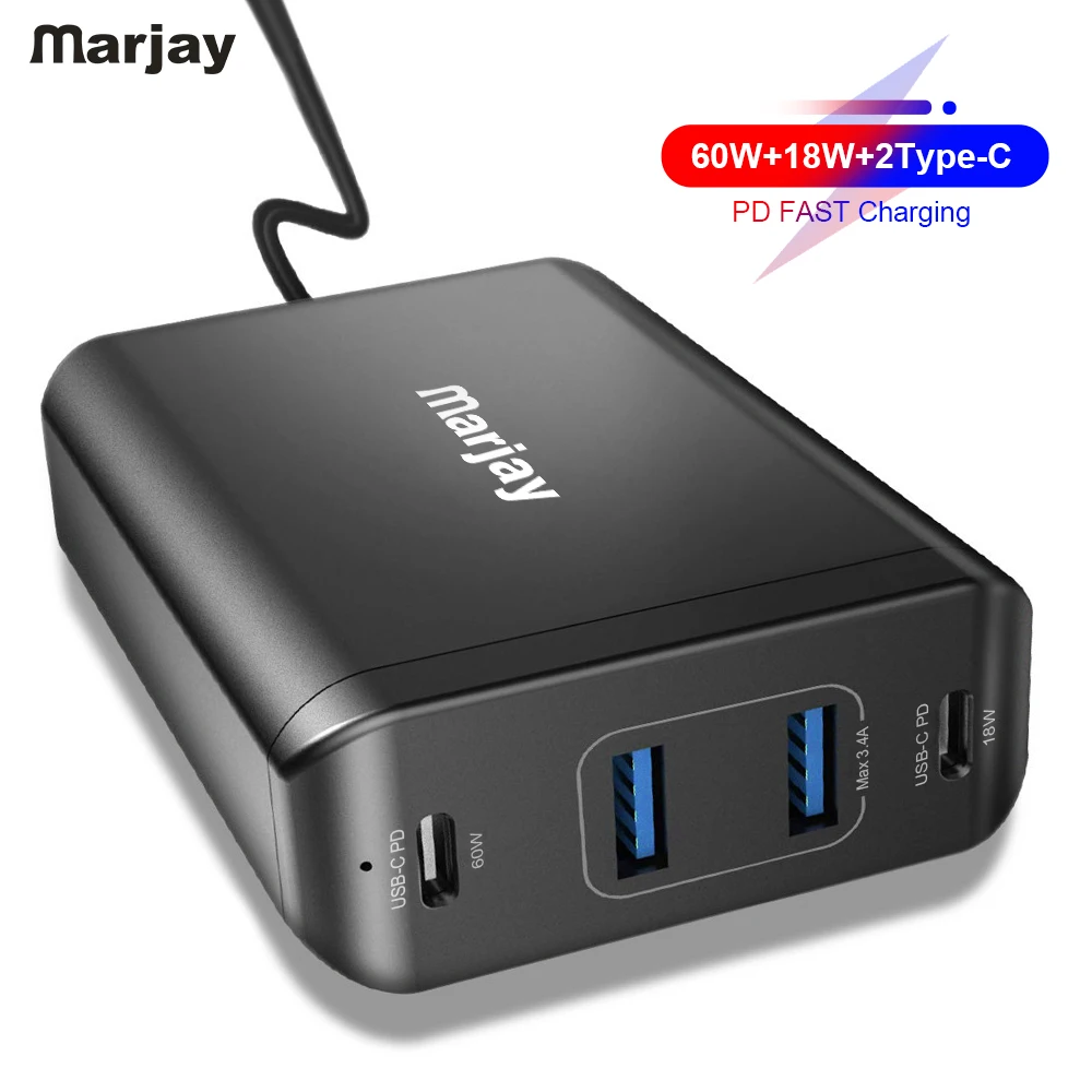 Marjay 60 Вт PD Быстрая зарядка 3 0 USB зарядное устройство для iPhone samsung Мульти iPad Macbook