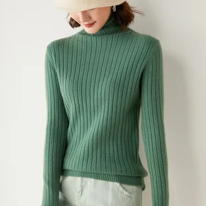 HIGH Collar Sweater Women's Autumn Winter 2021 Pullover Sweater Slim Fit With Foreign Style Thin Top Green Blue