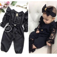 baby girl clothes fashion kids girl sets 2pcs lace flare sleeve bow romper headband spring child girl clothes streetwear 1 5y
