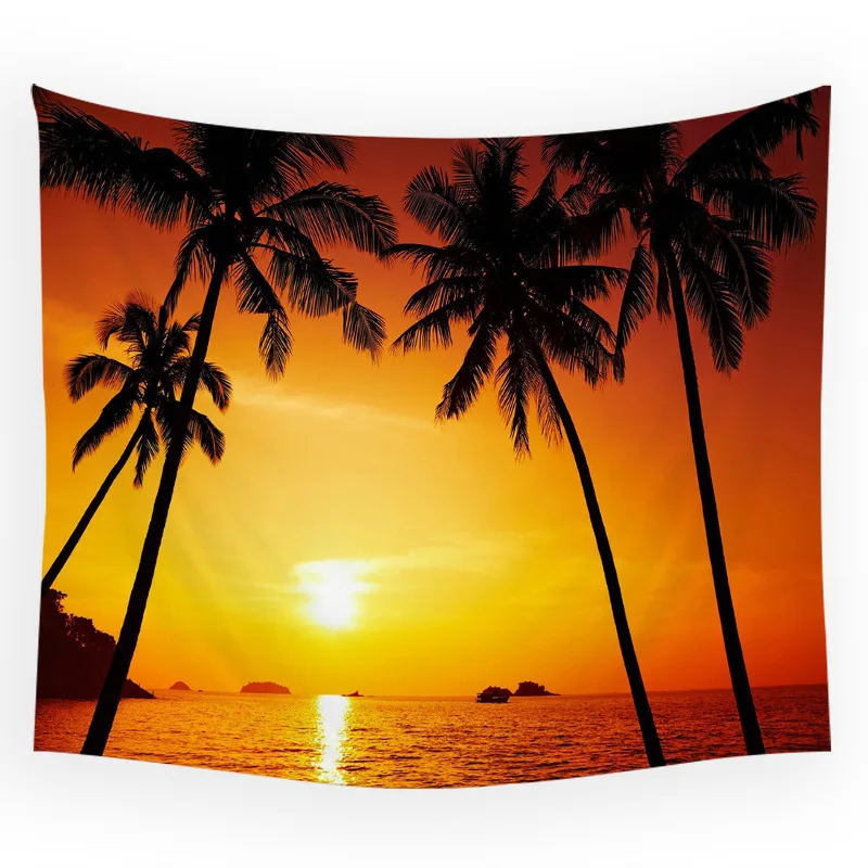 Морской Пляжный Пейзаж океанская волна кокосовое дерево закат парусный гобелен