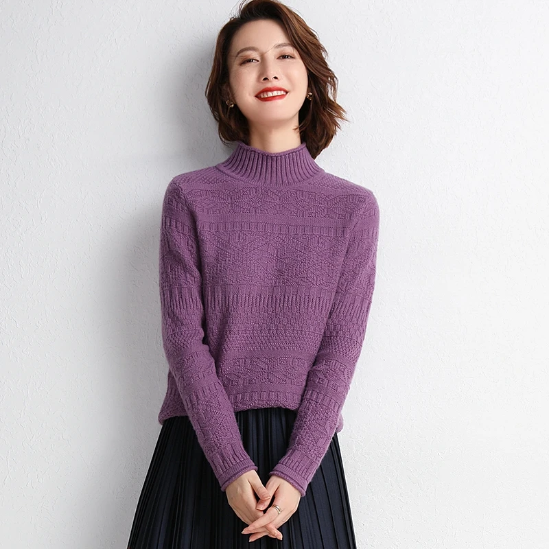 Пуловер женский трикотажный из ангорской шерсти с длинным рукавом | Женская