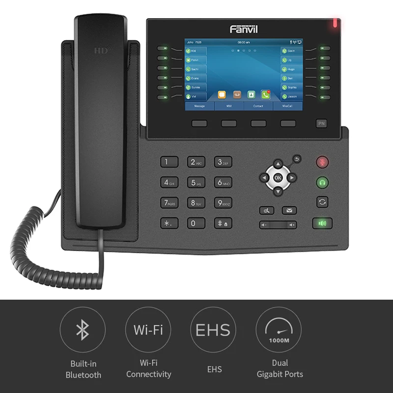 Ip телефон Fanvil X7C HD видео VoIP с 5 дюймовым экраном Bluetooth Wi Fi SIP поддержка EHS гарнитура