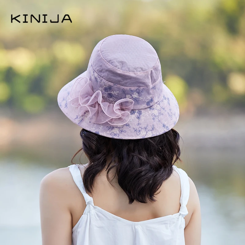 Кружевная шляпа ведро с широкими полями шелковая от солнца цветами мягкая летняя