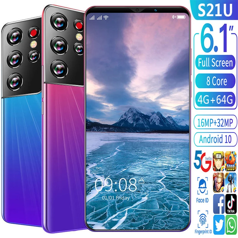 

Global Versio S21U 6.1 Inch Cell Phone 6+128GB Dual SIM 16+32MP 8 Core Andriod 10 Mobile Phones Face Fingerprint ID Smart Phone