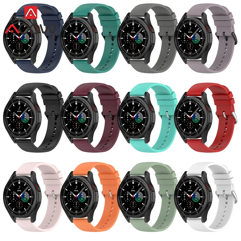 

20mm Silicone Sport Strap for Samsung Galaxy watch4 Classic Active2 40mm 44mm Stainless Steel Buckle Replace Bracelet Watch Band