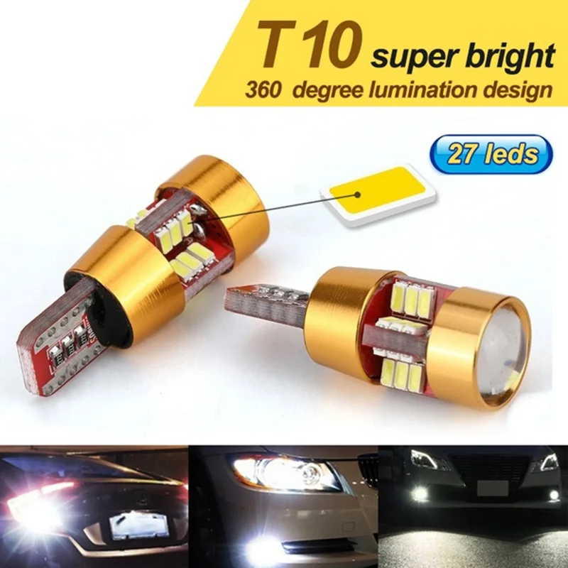

2Pcs T10 3014 27SMD White CANBUS W5W Car LED Light Bulbs Show Wide Light Fb