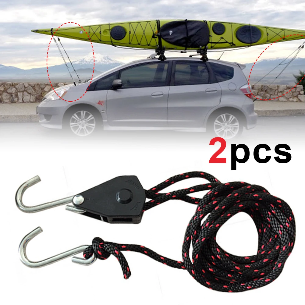 

2 PCS 1/4" 136KG Loaded Pulley Ratchets Kayak and Canoe Boat Bow and Stern Rope Lock Tie Down Strap Duty Fast Adjustable Hanger