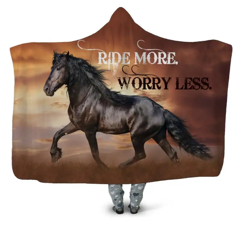 

Gallant Horse 3D Printing Throw Hooded Blanket Wearable Warm Fleece Bedding Office Quilts Soft Adults Travel 08
