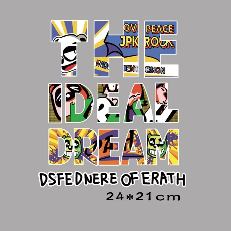 

24x21cm Fashion letters Iron on Patches For DIY Heat Transfer Clothes T-shirt Thermal transfer stickers Decoration Printing